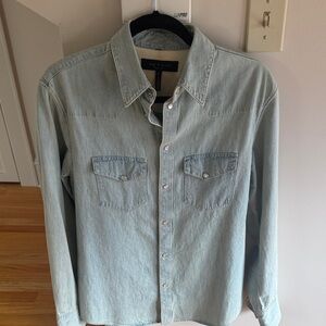 Rag & Bone Light Blue Denim Button-Down Western Shirt